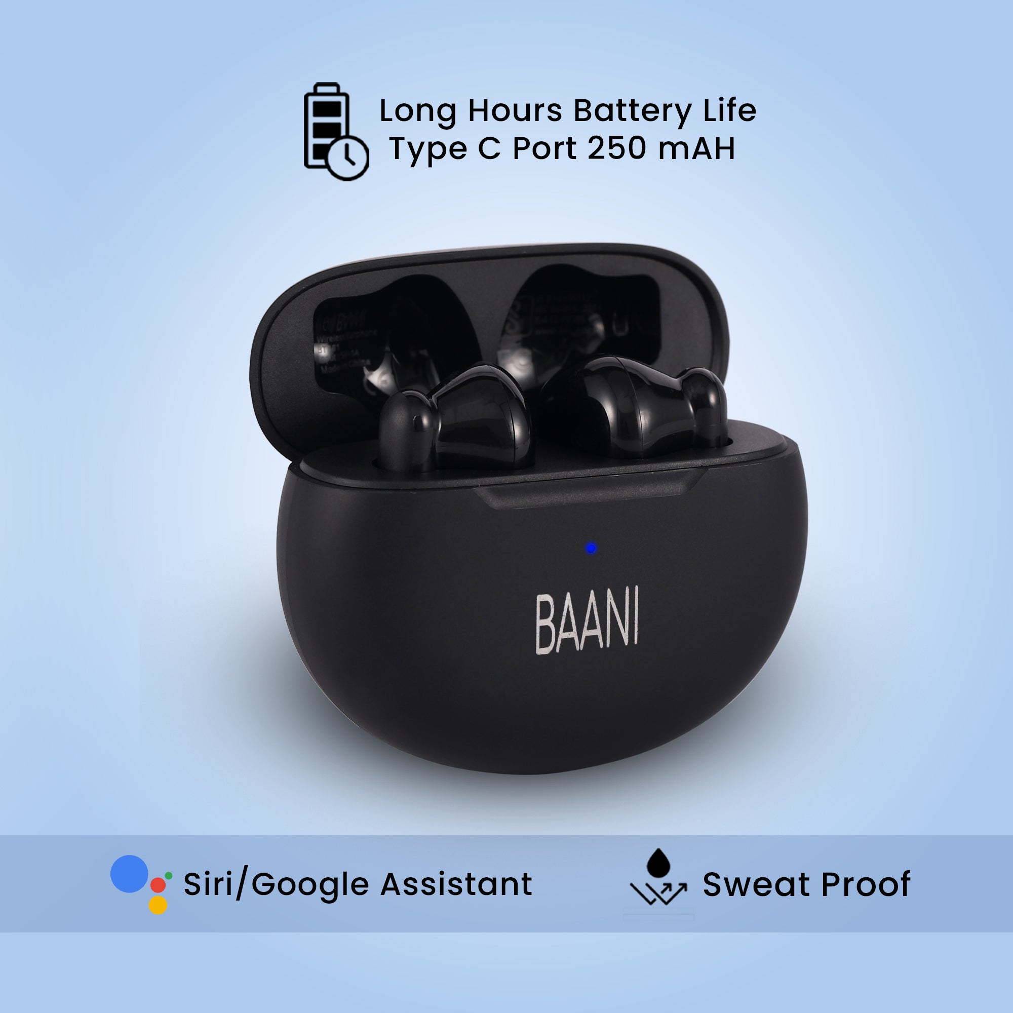 Baani Audio Bluetooth Truly Wireless Earbuds Earphones With Mic With 40 Hrs Playtime In Single Charge Instant Pairing 13Mm Dynamic Driver Low Latency Gaming Ipx5 Earbuds - White (Bt101) - In Ear