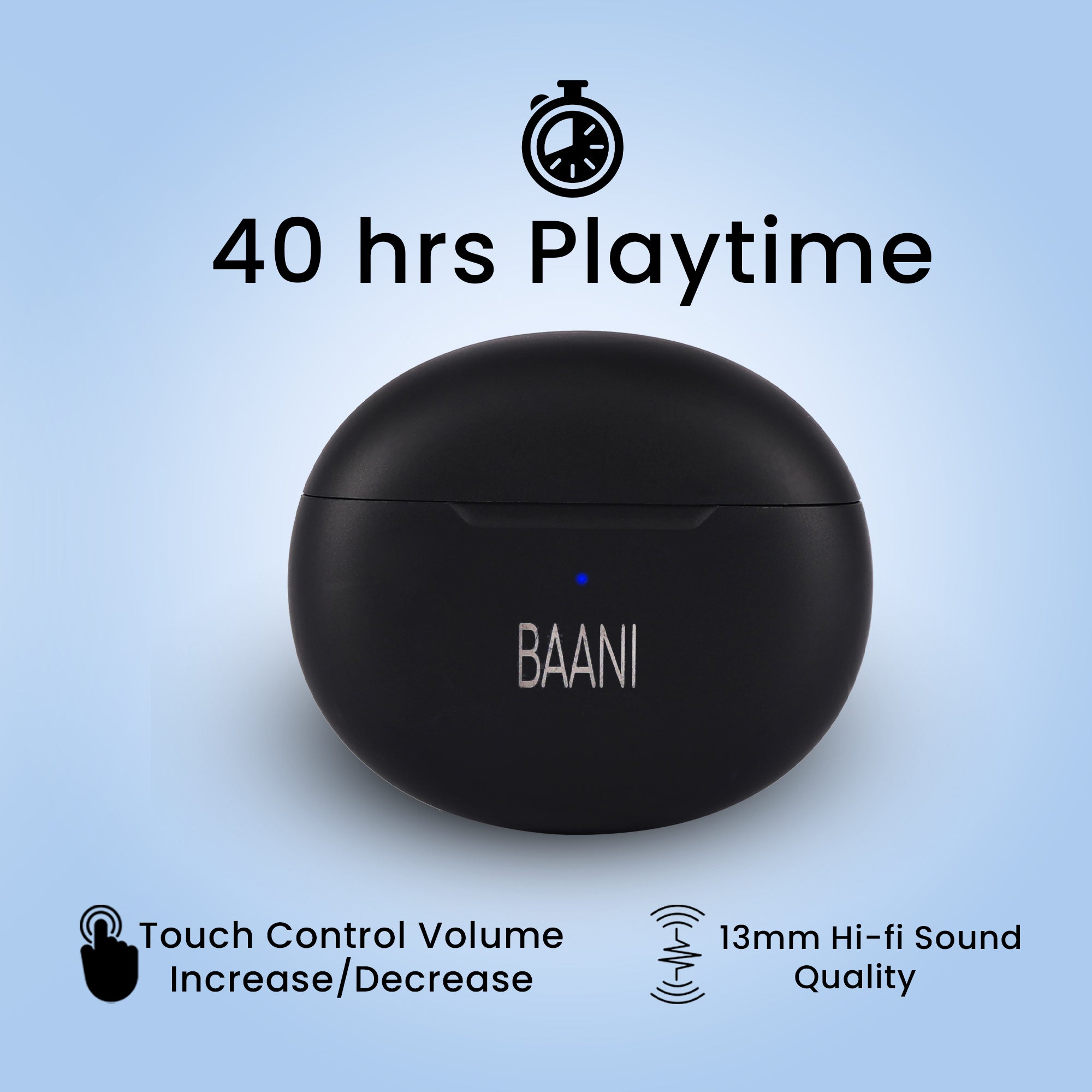 Baani Audio Bluetooth Truly Wireless Earbuds Earphones With Mic With 40 Hrs Playtime In Single Charge Instant Pairing 13Mm Dynamic Driver Low Latency Gaming Ipx5 Earbuds - White (Bt101) - In Ear