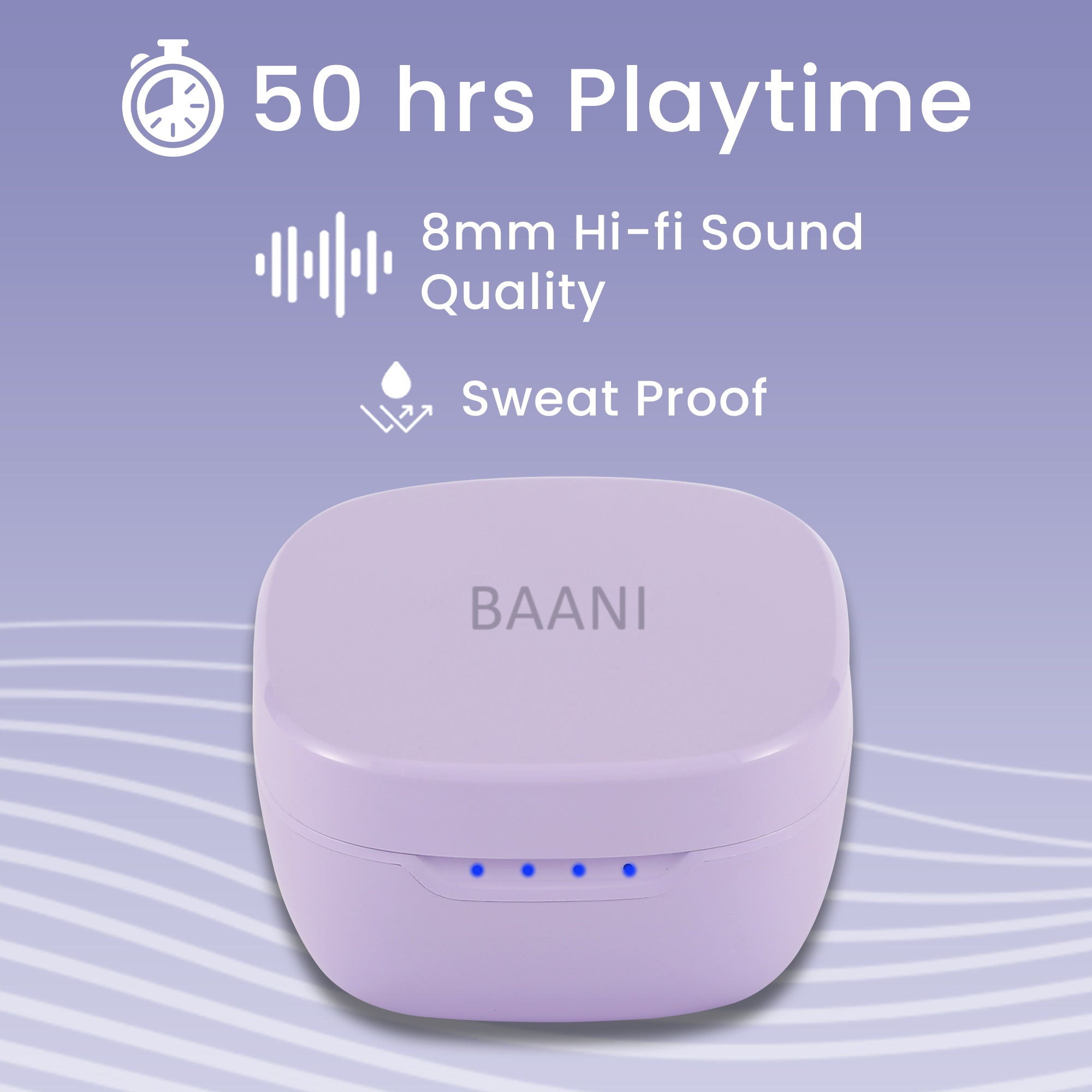 Baani Audio TWS Earbud 50Hrs Playtime, Hi-Fi Sound, Low Latency, Auto Pairing, IPX5, Type-C Fast Charging, Binaural Calling, Voice Assistant, Touch Control, 300mAh Battery, Bluetooth 5.3 (BT104 Black)