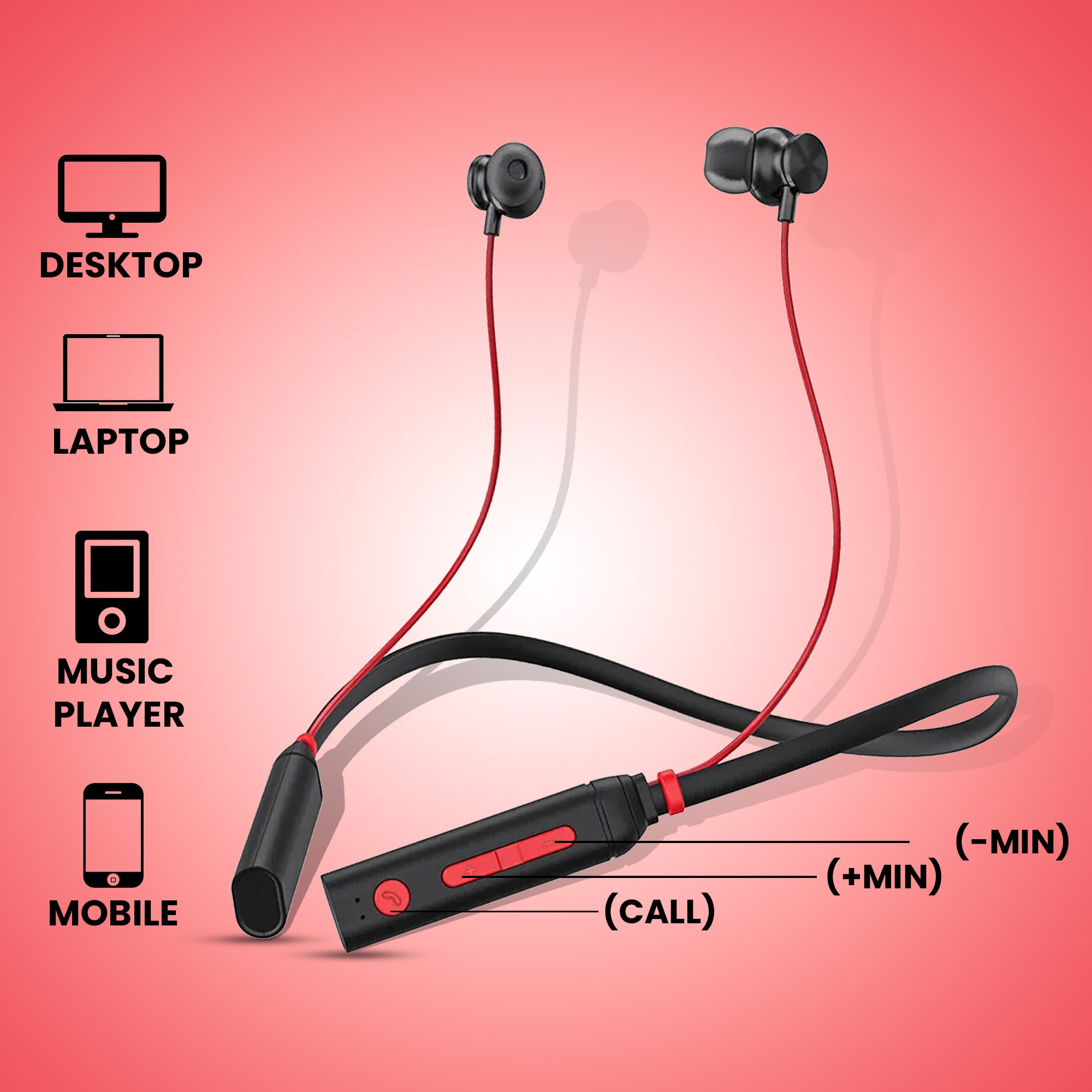 Features of red and black neckbands BN 210 V by Baani Audio
