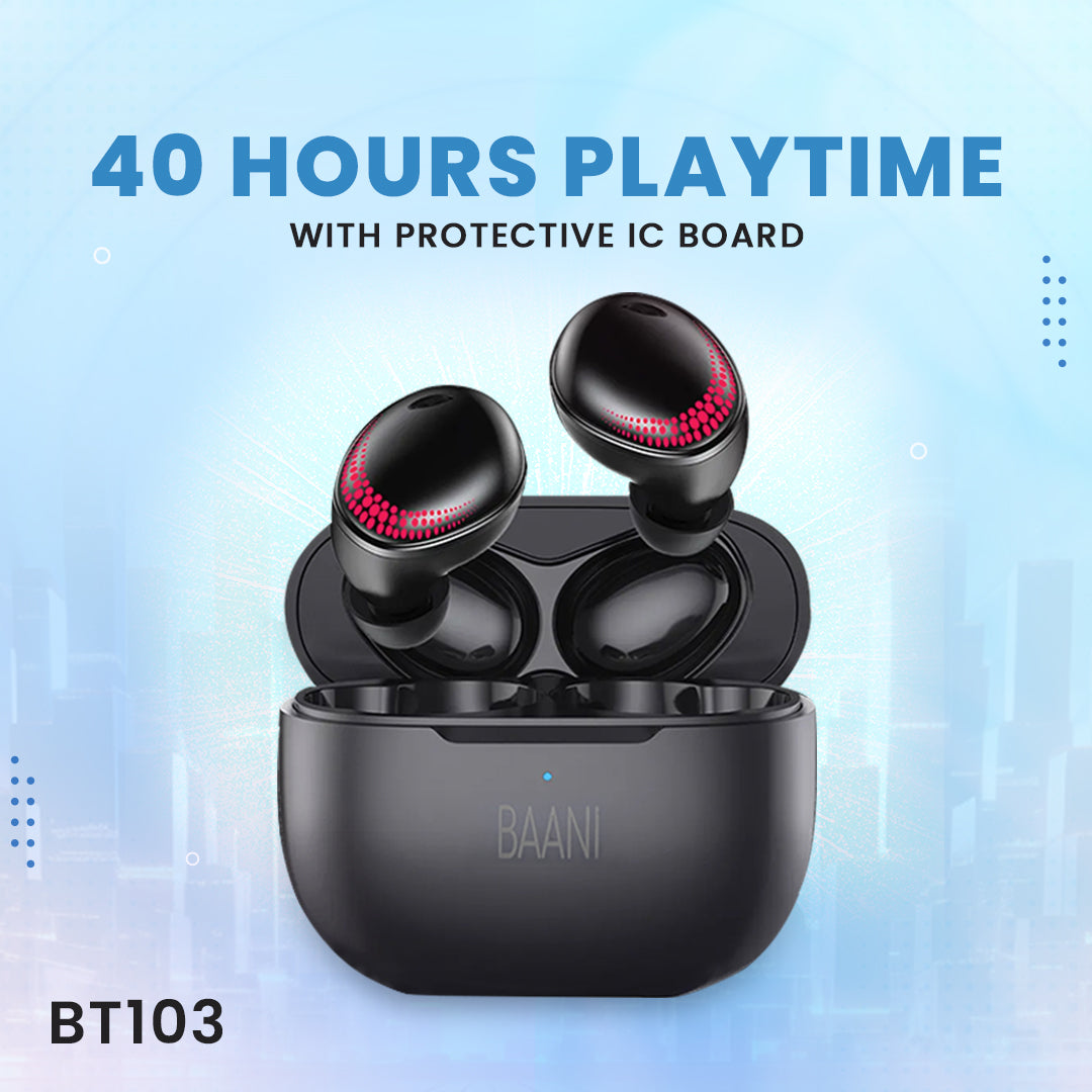 Baani Audio BT103 Truly in Ear Bluetooth 5.2 Earphones with Mic & Smooth Touch Control Bluetooth Headset(With ANC & ENC)  (Black, True Wireless) 40 HRS Playtime