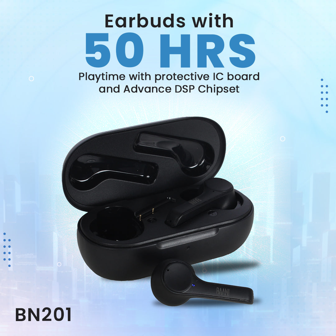 Baani Audio BT201 Truly in Ear Bluetooth 5.3 Earphones with Mic & Crystal Clear Sound Bluetooth Gaming Headset  (Black, True Wireless)
