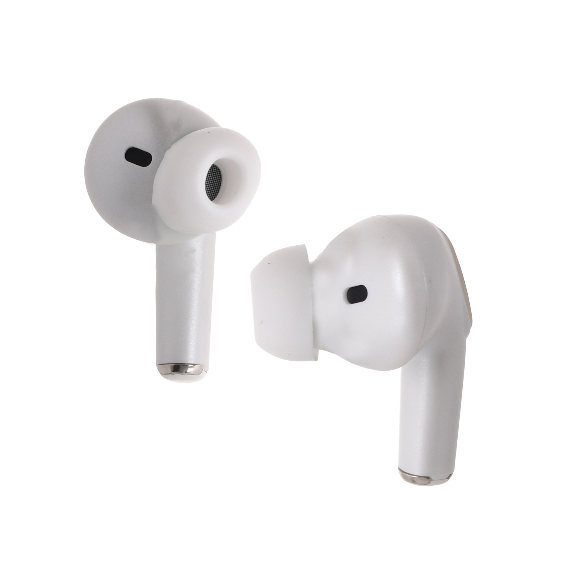 close up of white coloured BT 102 Earbuds by Baani Audio