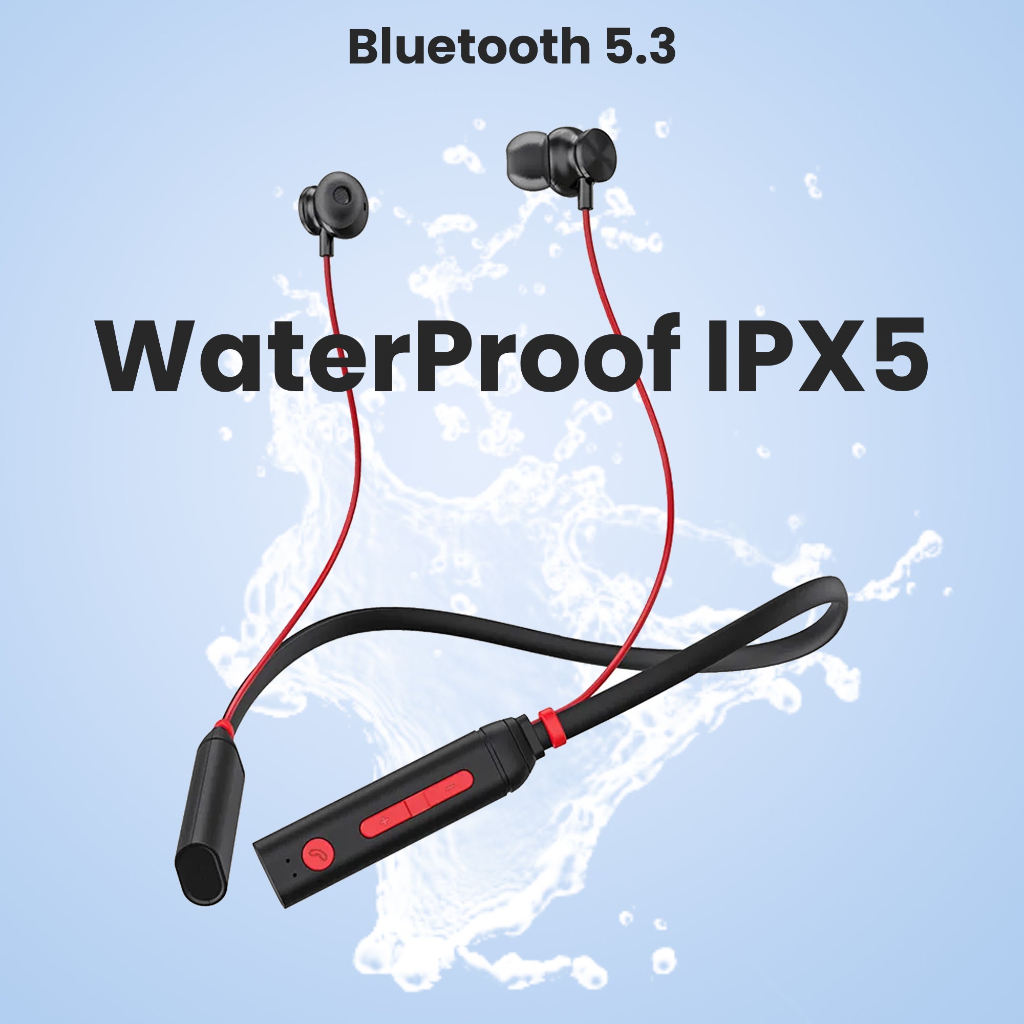 Waterproof feature of BN 210 V Neckbands in red and black colour