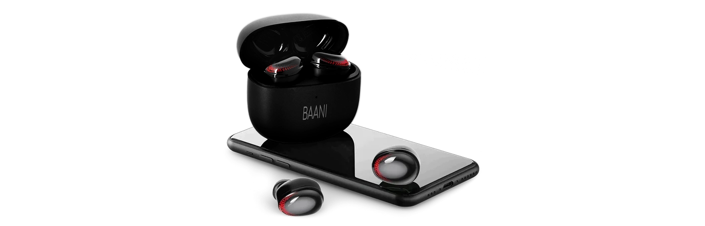Black earbuds case on a smartphone