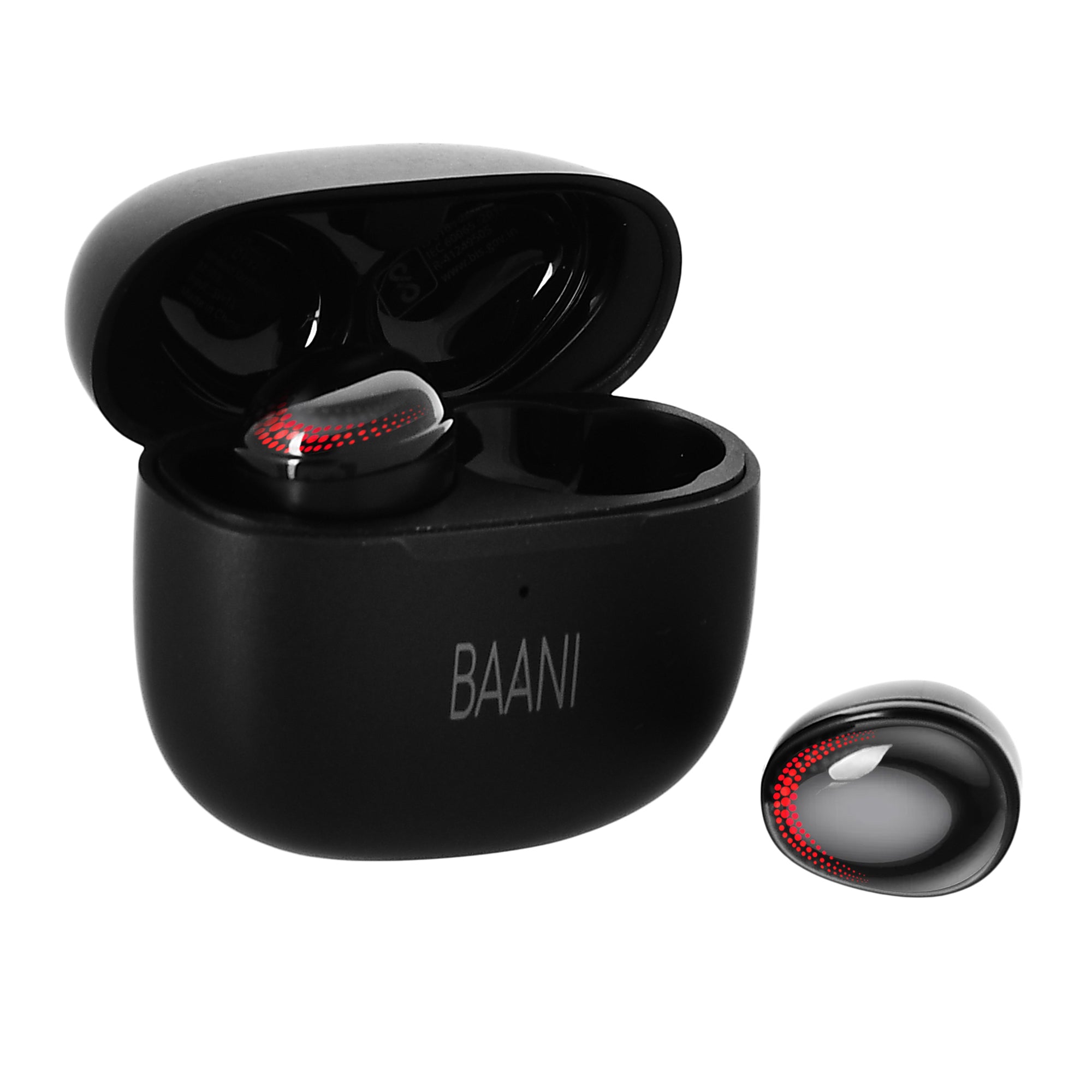 Black case of BT 103 earbuds by Baani Audio 